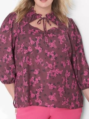 🦋 Lane Bryant Cut-Out Neck Floral Blouse
